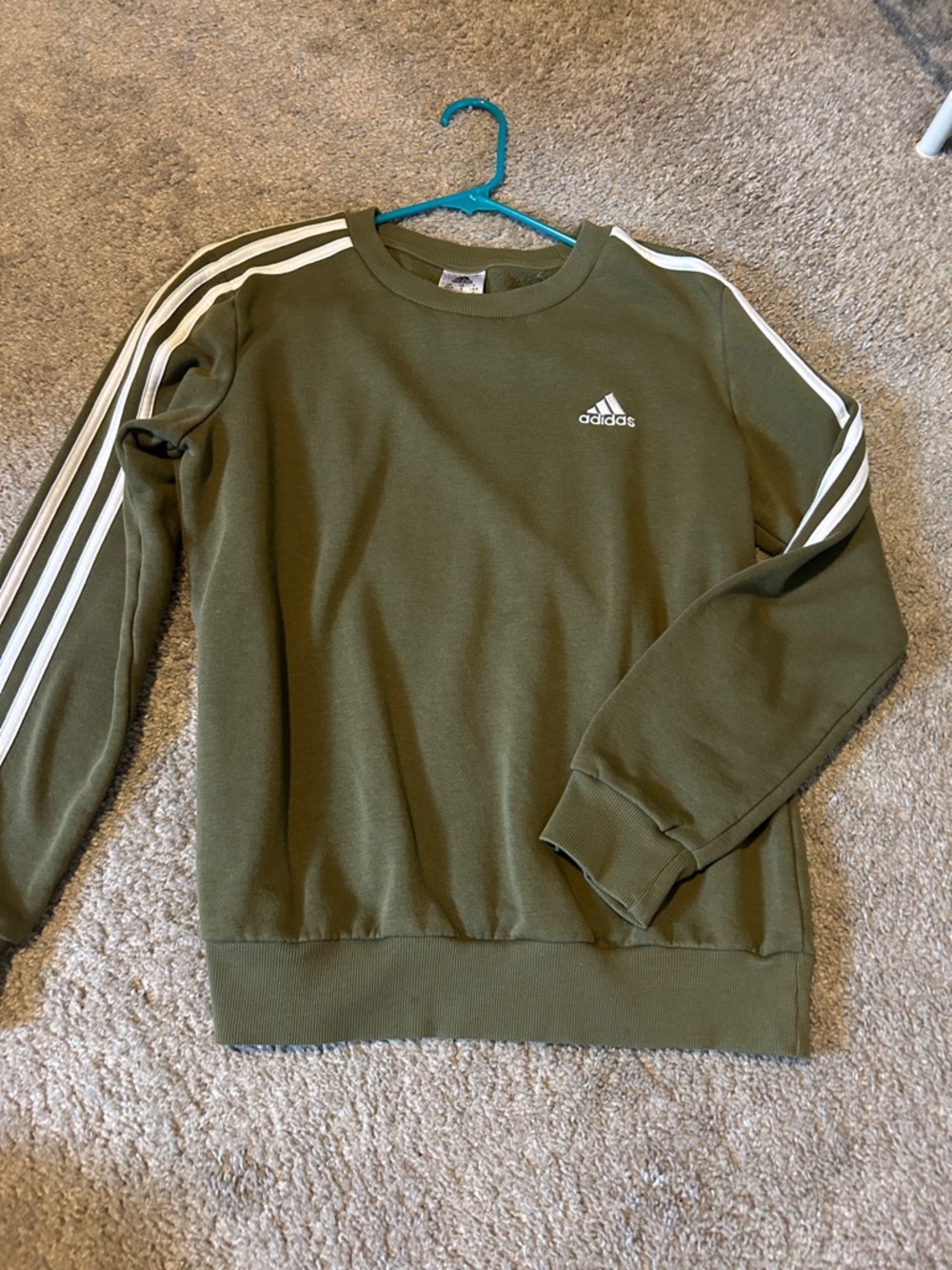adidas Olive Green Crewneck Sweatshirt with White Stripes
